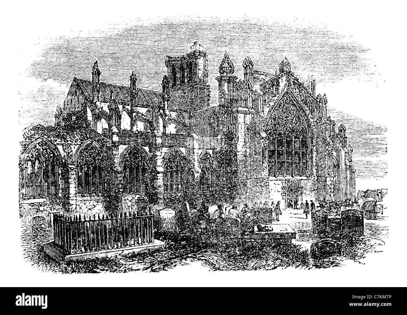 Melrose Abbey, Schottland, Vintage gravierten Abbildung. Trousset Enzyklopädie (1886-1891). Stockfoto