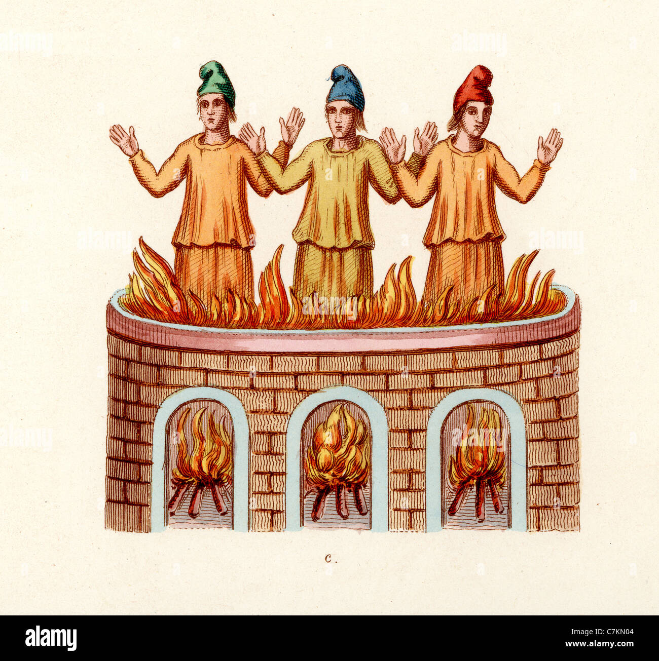 Die drei Juden, Hananja, Mishael und Asarja geworfen den feurigen Ofen durch Nebukadnezar Stockfoto