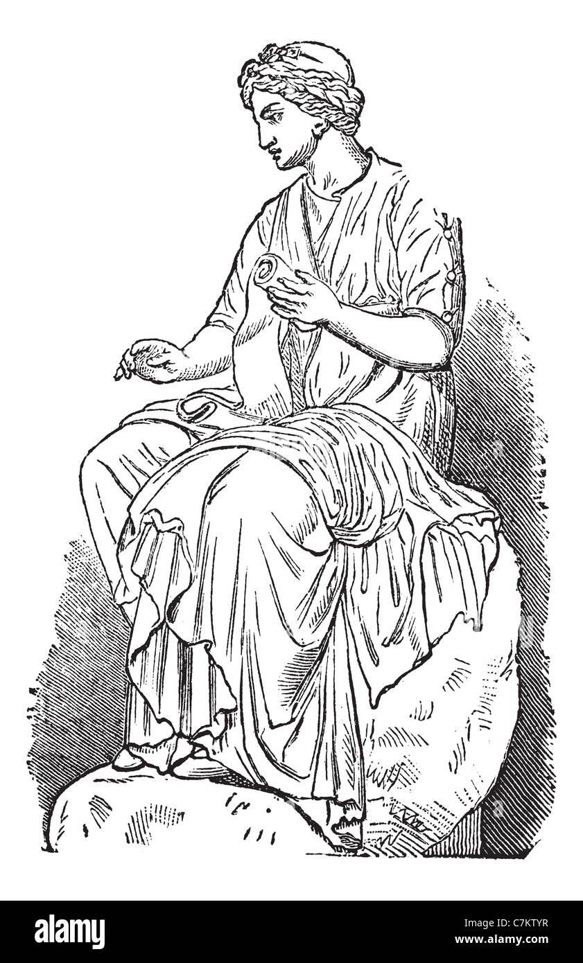 Calliope, Muse der epischen Dichtung, Vintage gravierten Abbildung. Trousset Enzyklopädie (1886-1891). Stockfoto