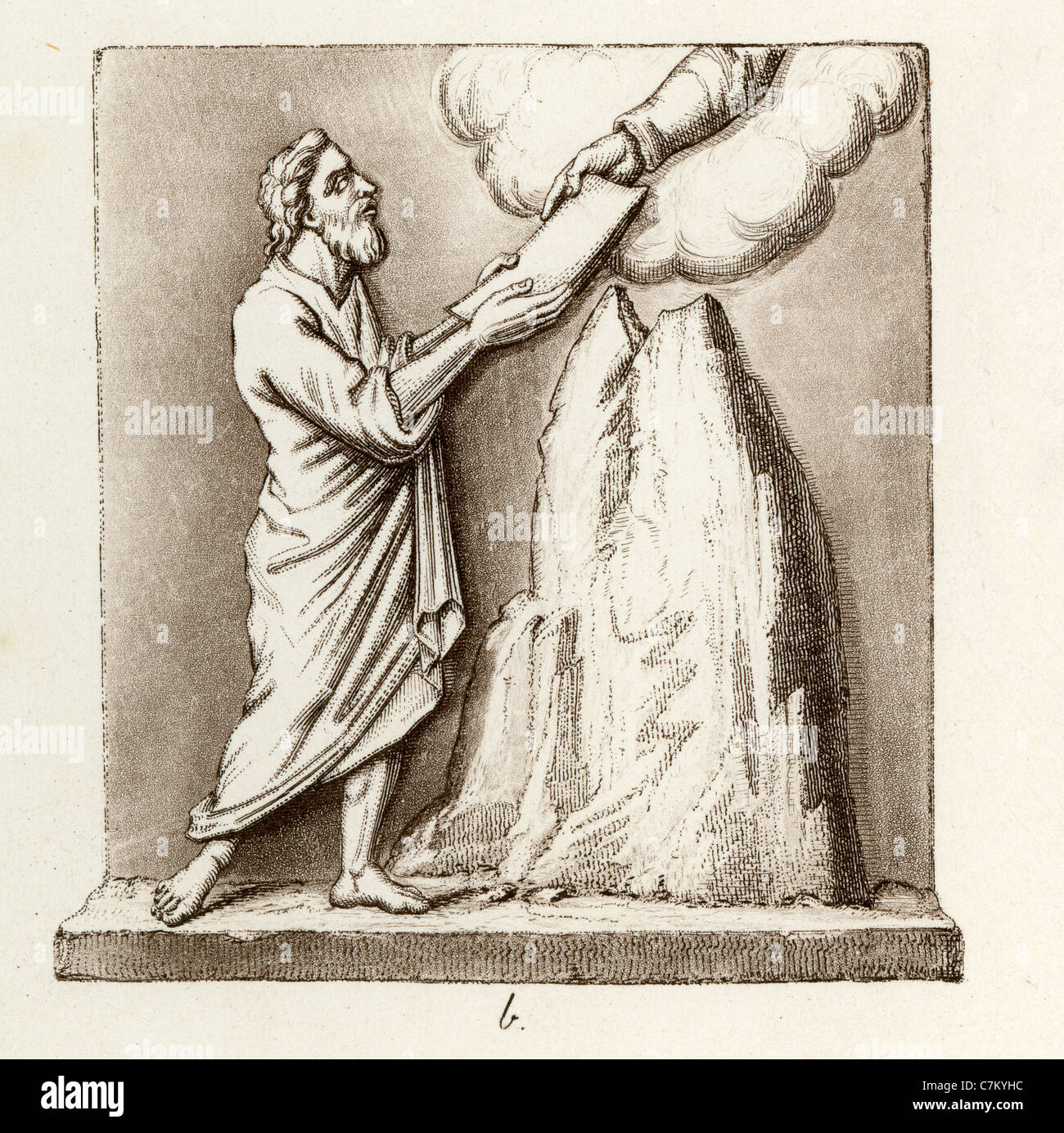Illustration aus einem vierten Jahrhundert Sarkophag zeigt Moses empfängt das geschriebene Gesetz des alten Testaments Stockfoto Illustration aus einem vierten Jahrhundert Sarkophag zeigt Moses empfängt das geschriebene Gesetz des alten Testaments Stockfoto