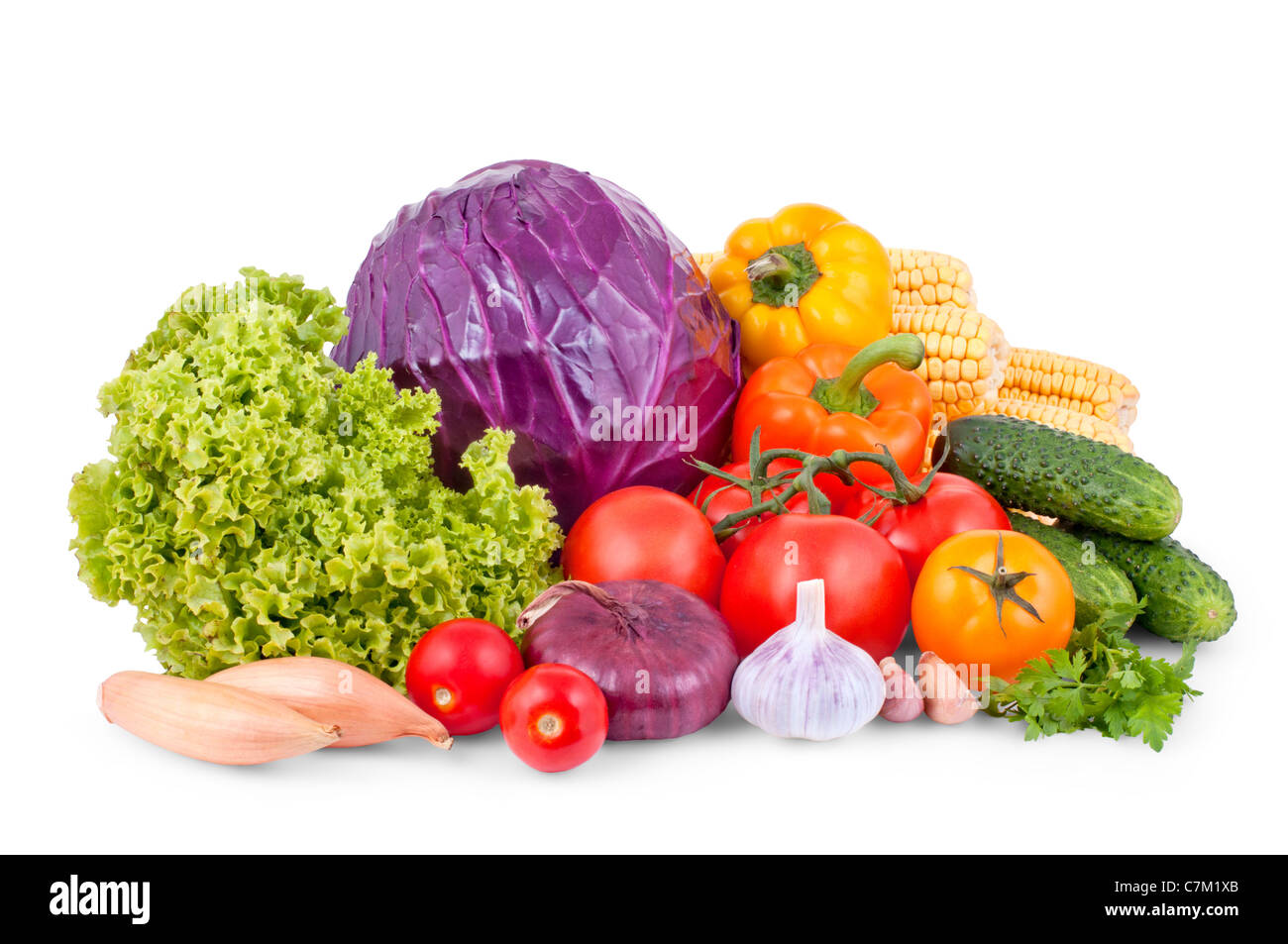 Satz von Gemüse isoliert auf weißem Hintergrund Stockfoto