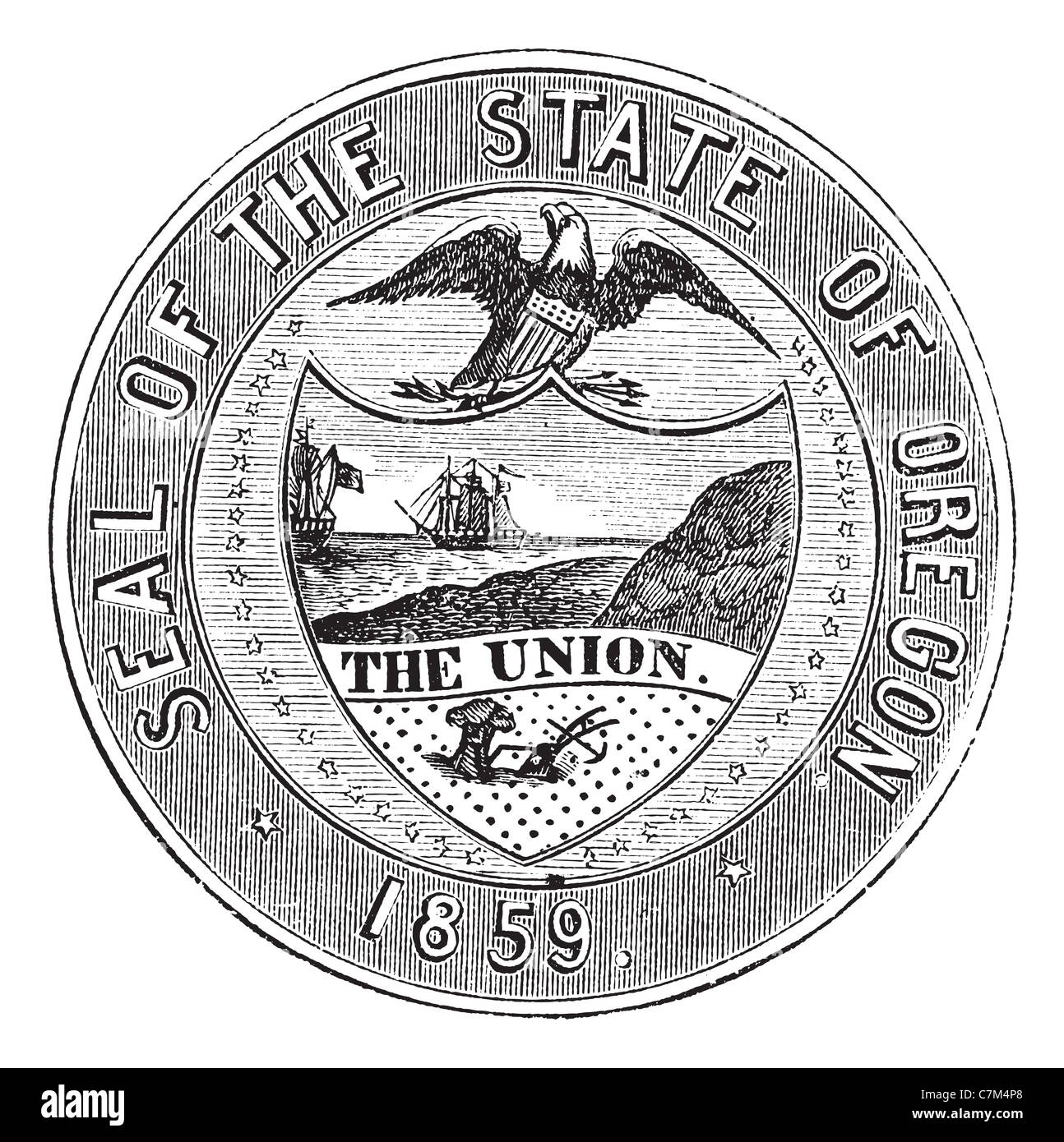 Siegel der Bundesstaat Oregon, Vintage gravierten Abbildung. Trousset Enzyklopädie (1886-1891). Stockfoto
