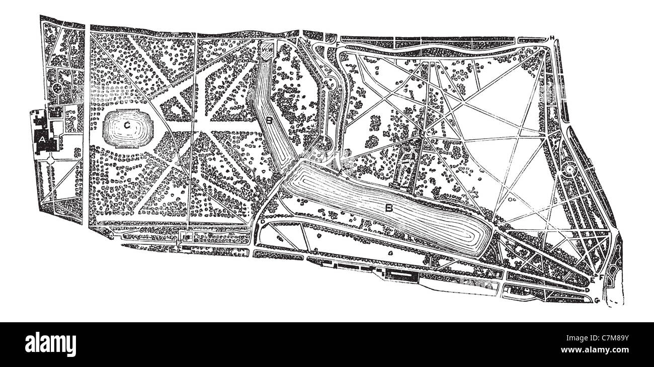 Hyde Park und Kensington Gardens, Umgebung, in den 1890er Jahren, Vintage Gravur. Alten gravierten Abbildung. Stockfoto