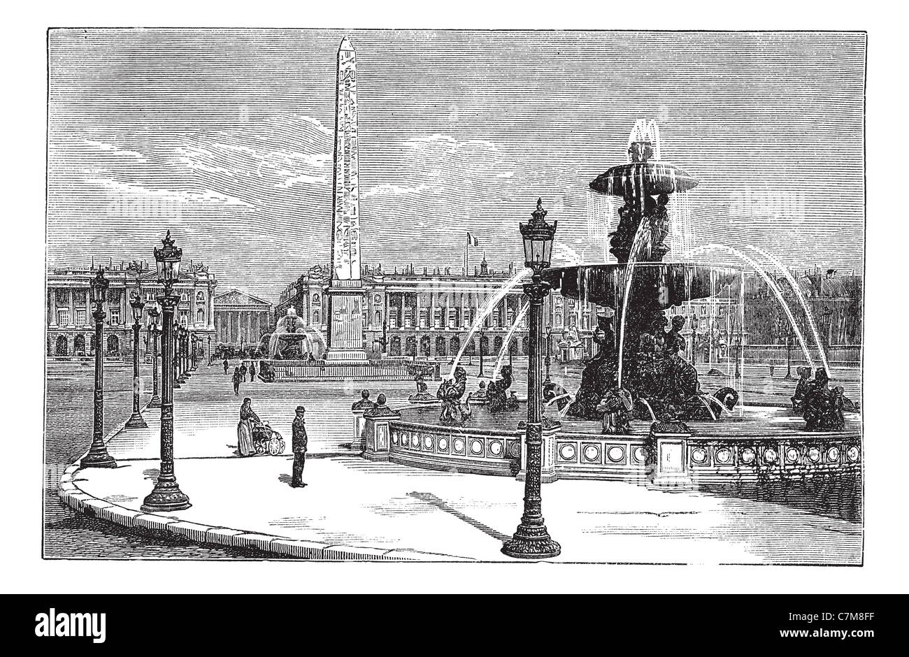 Place De La Concorde in Paris, Frankreich, in den 1890er Jahren, Vintage Gravur. Alten graviert Illustration des Place De La Concorde. Stockfoto