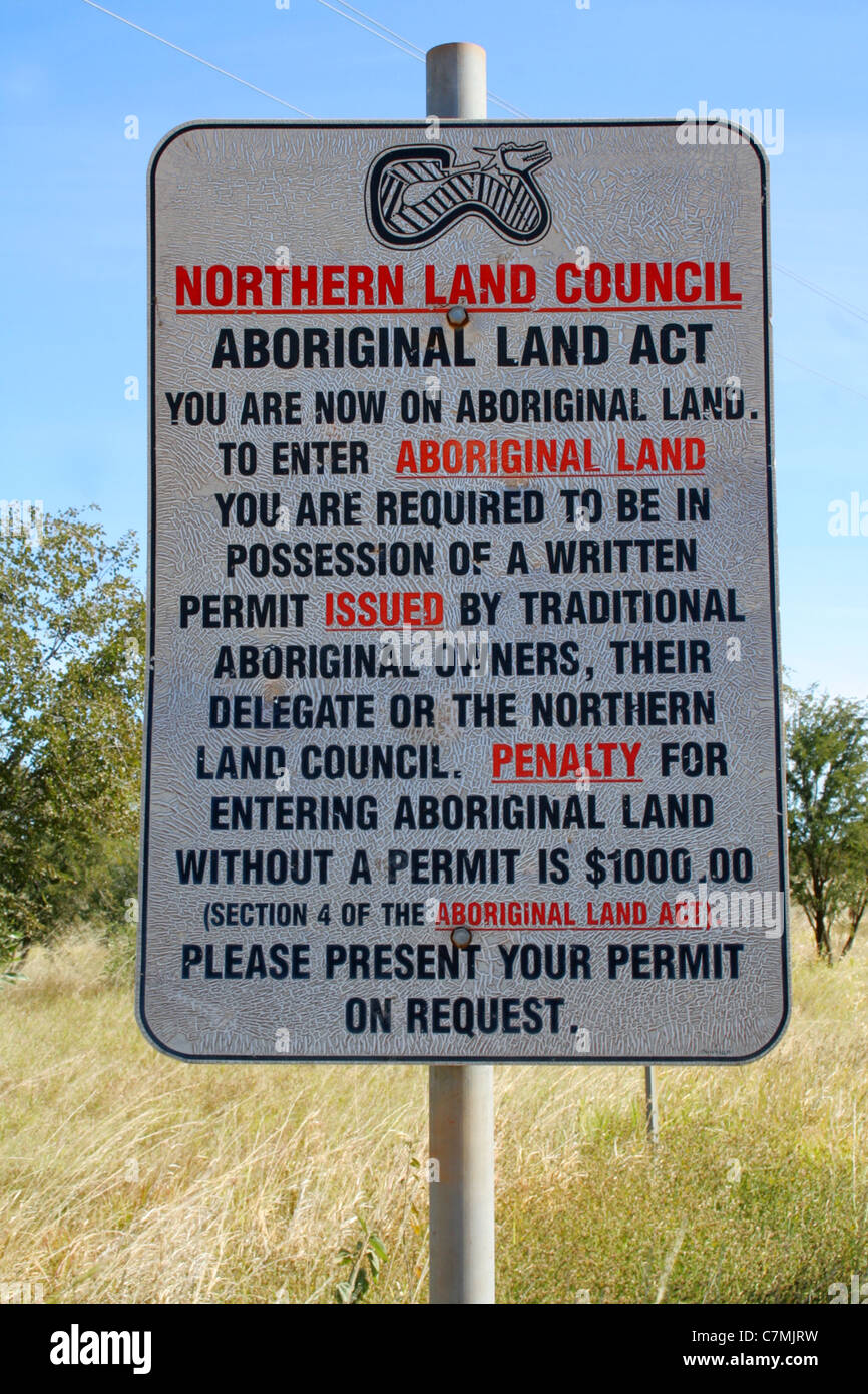 Zeichen auf dem aboriginal Land zu ermöglichen. Northern Territory, Australien Stockfoto