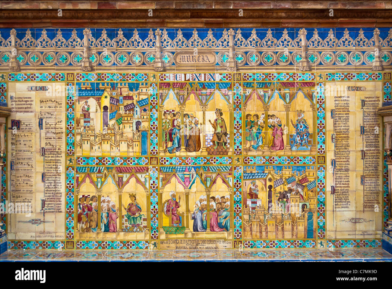 Berühmte Keramik Dekoration in Platz von Spanien, Sevilla Spanien. Murcia-Thema. Stockfoto
