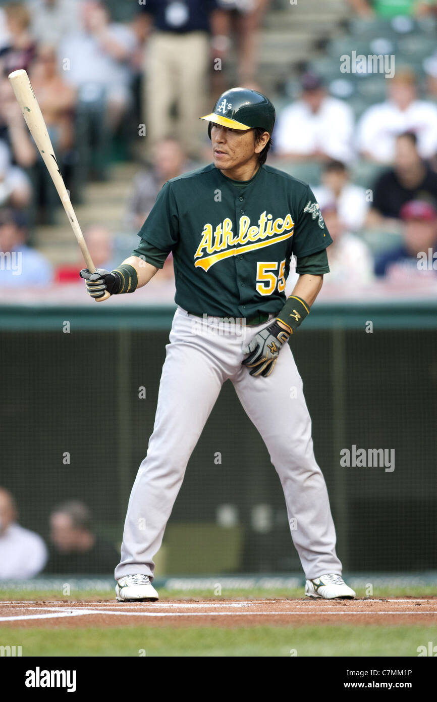 Hideki Matsui (Leichtathletik) spielt während des Spiels gegen die Cleveland Indians. Stockfoto