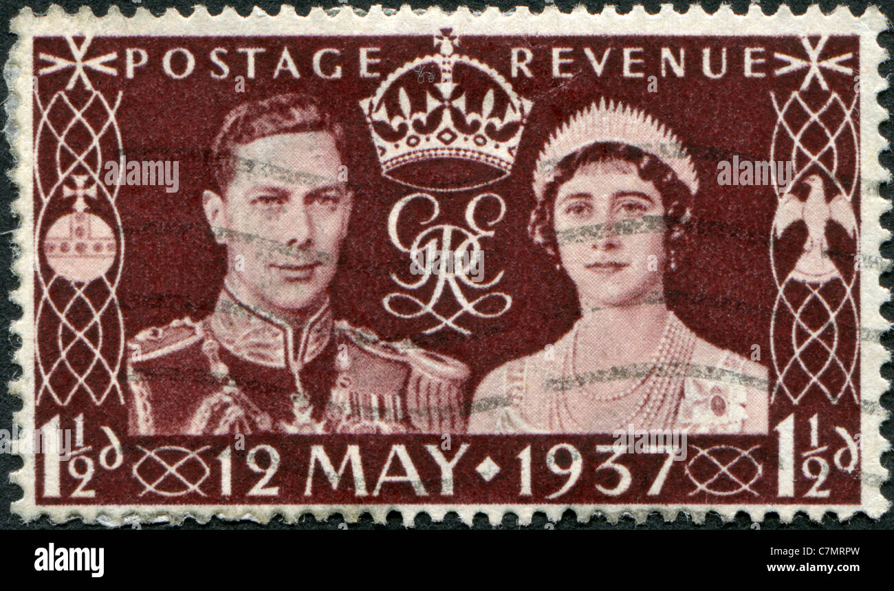 Vereinigtes Königreich - 1937: Eine Briefmarke gedruckt in England, widmet sich der Krönung von George VI. und Elizabeth Stockfoto