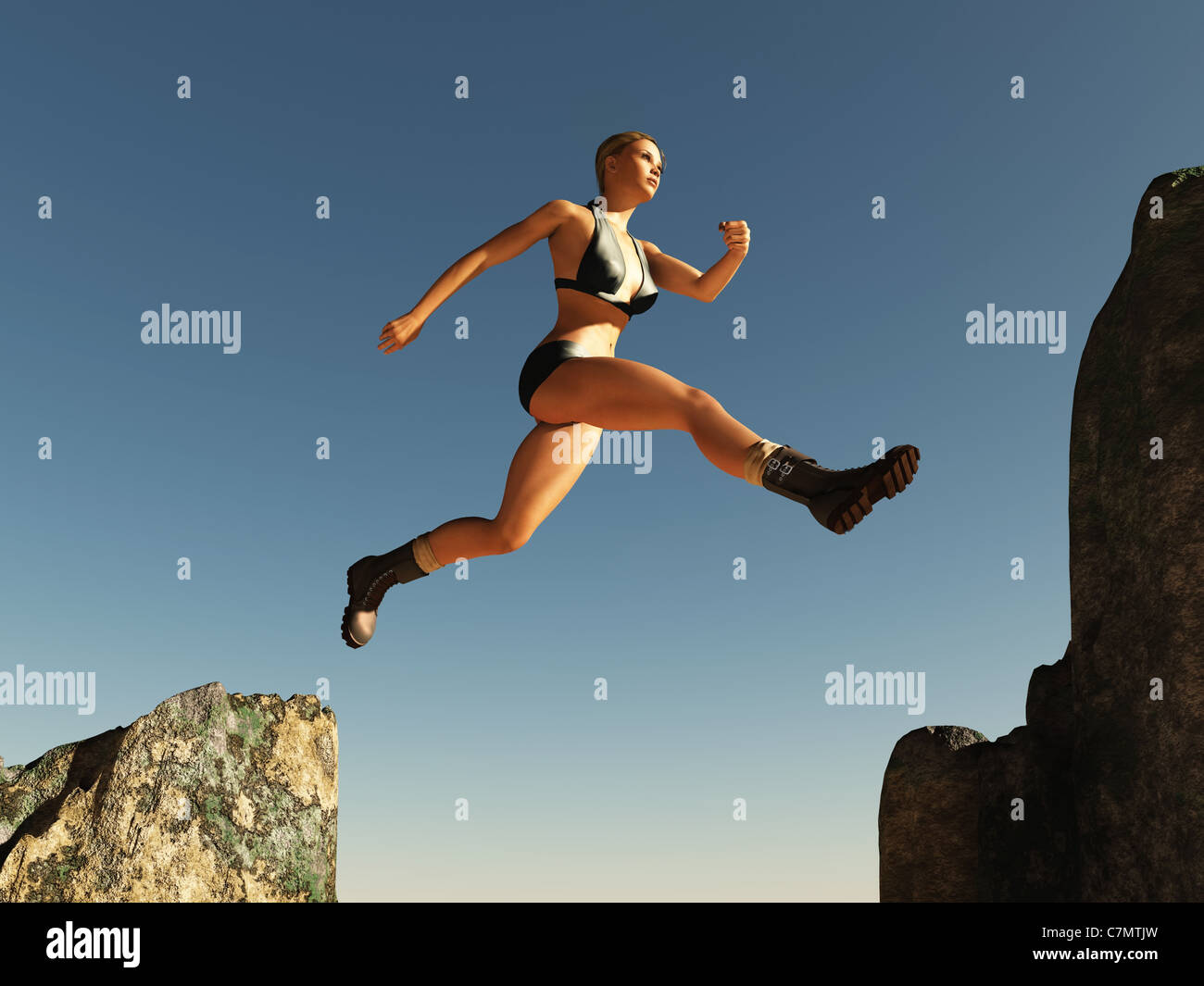 Frau, springen über den pass Stockfoto