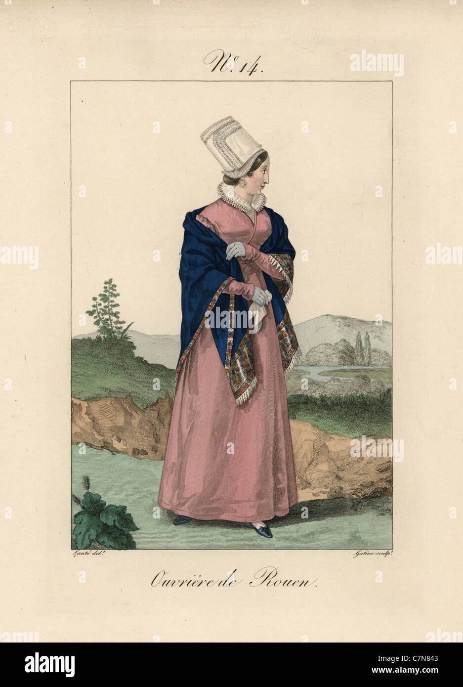 Webermeisterin von Rouen trägt eine Mütze genannt ein Bavolet. Stockfoto