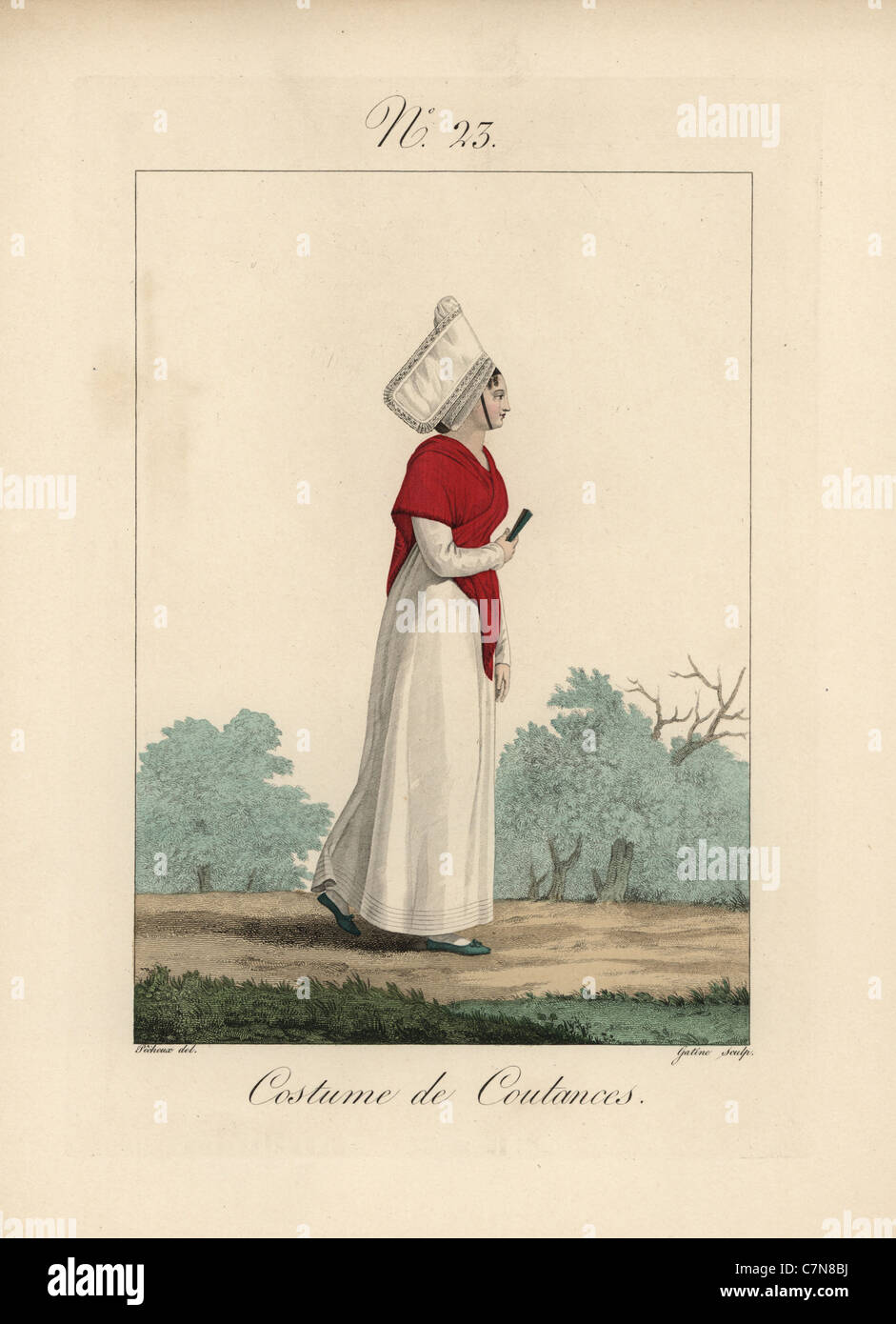 Frau im Kostüm des Coutances, Stockfoto