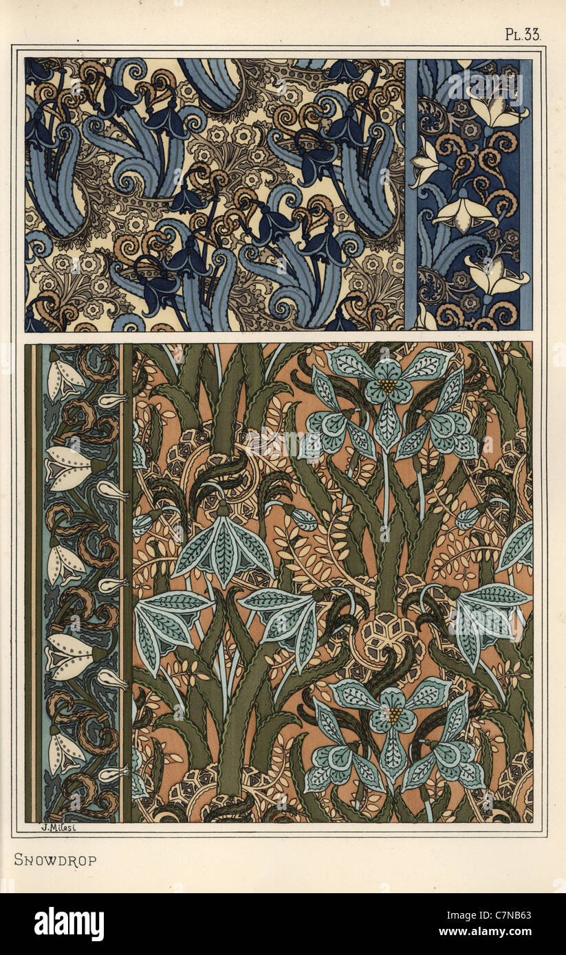 Schneeglöckchen, Galanthus Nivalis, als Design-Motiv in Tapeten, Bordüren und Stoffe. Stockfoto