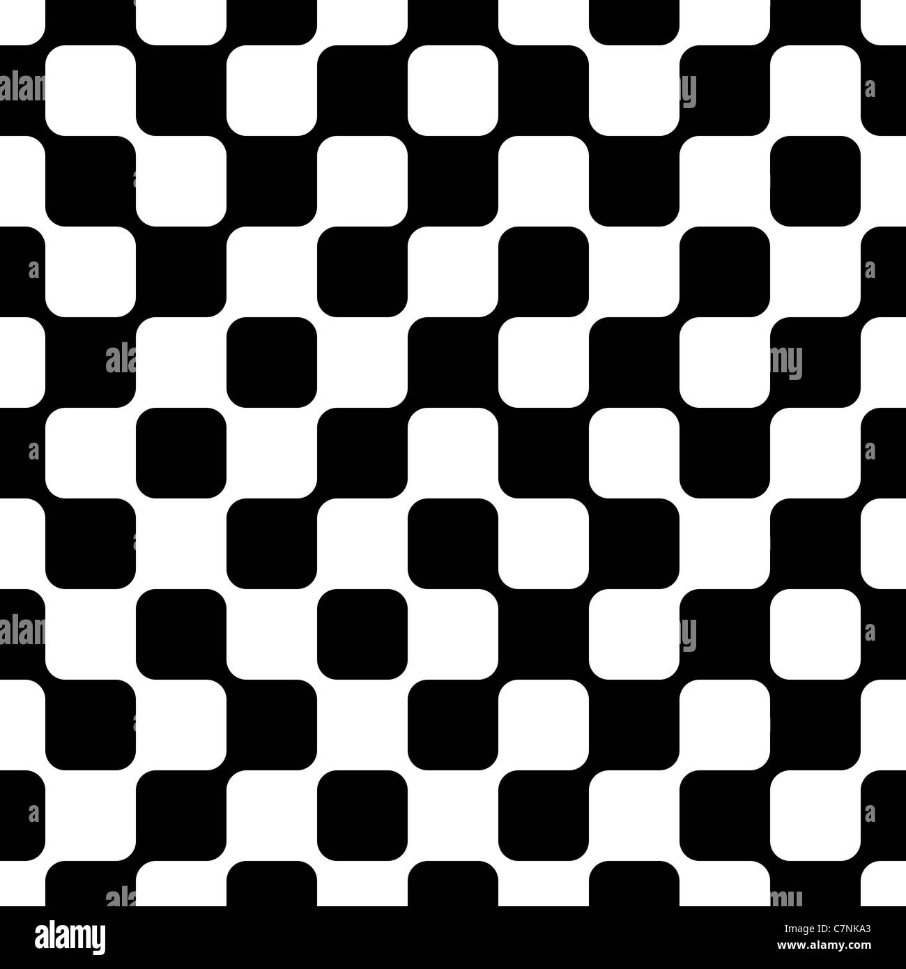 Ein abstraktes nahtlose Muster aus schwarzen und weißen geometrischen Formen, die miteinander verbunden sind. Stockfoto