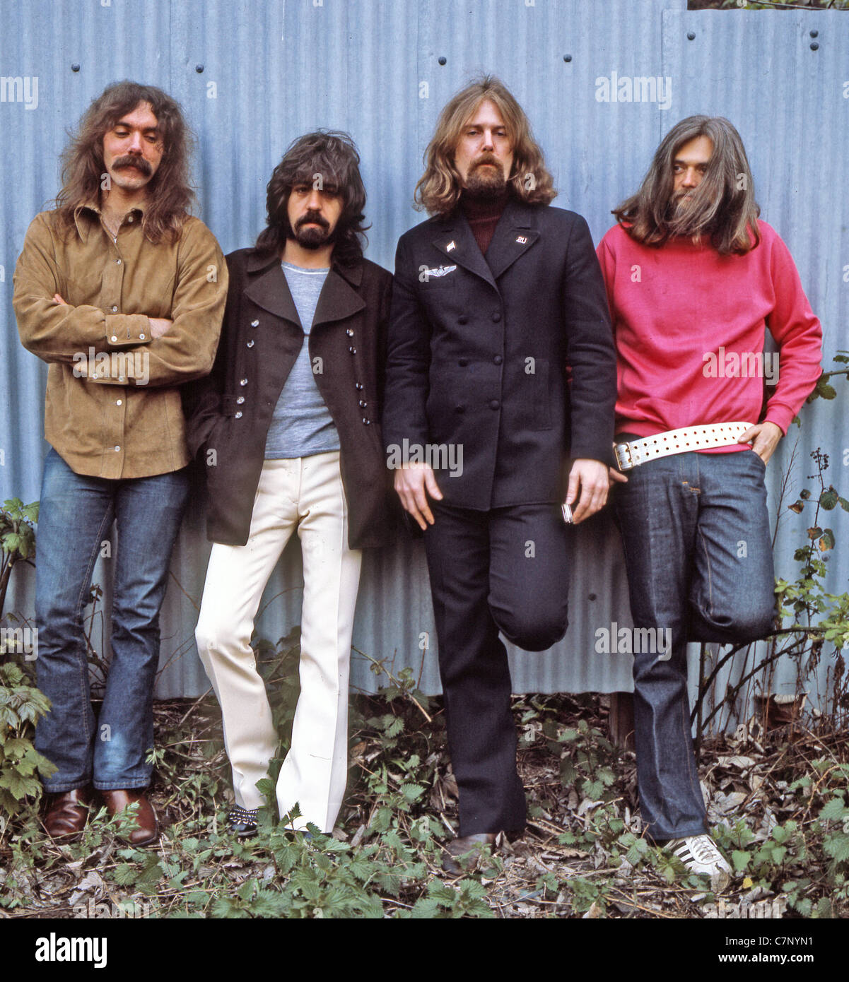 DIE BYRDS uns-Rock-Gruppe im Jahr 1972 von links: Gene Parsons, Clarence White, Roger McGuinn, Skip Battin Stockfoto