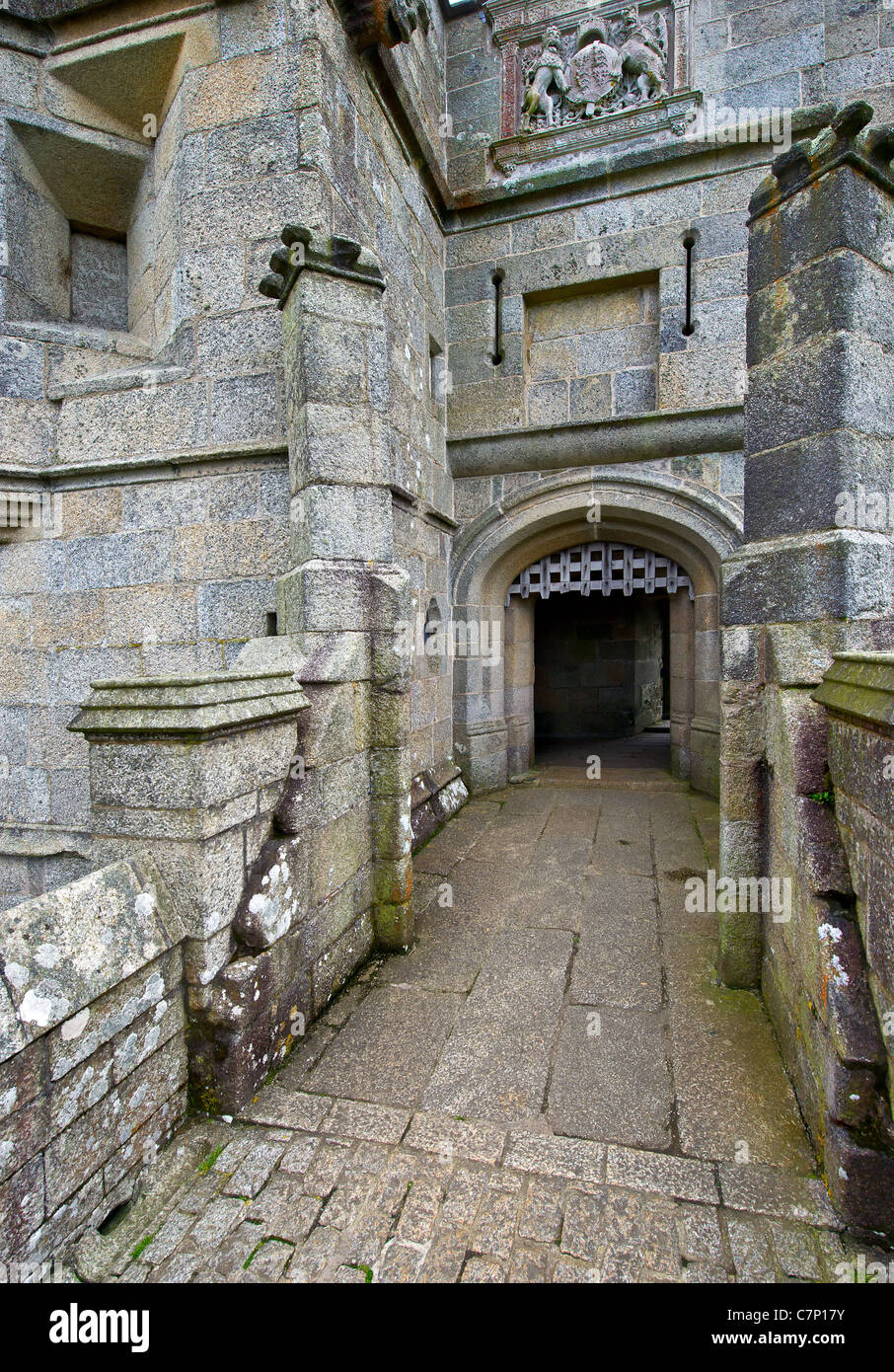 Der Eingang in die Pistole Turm bei Pendennis Castle in Falmouth Cornwall Stockfoto