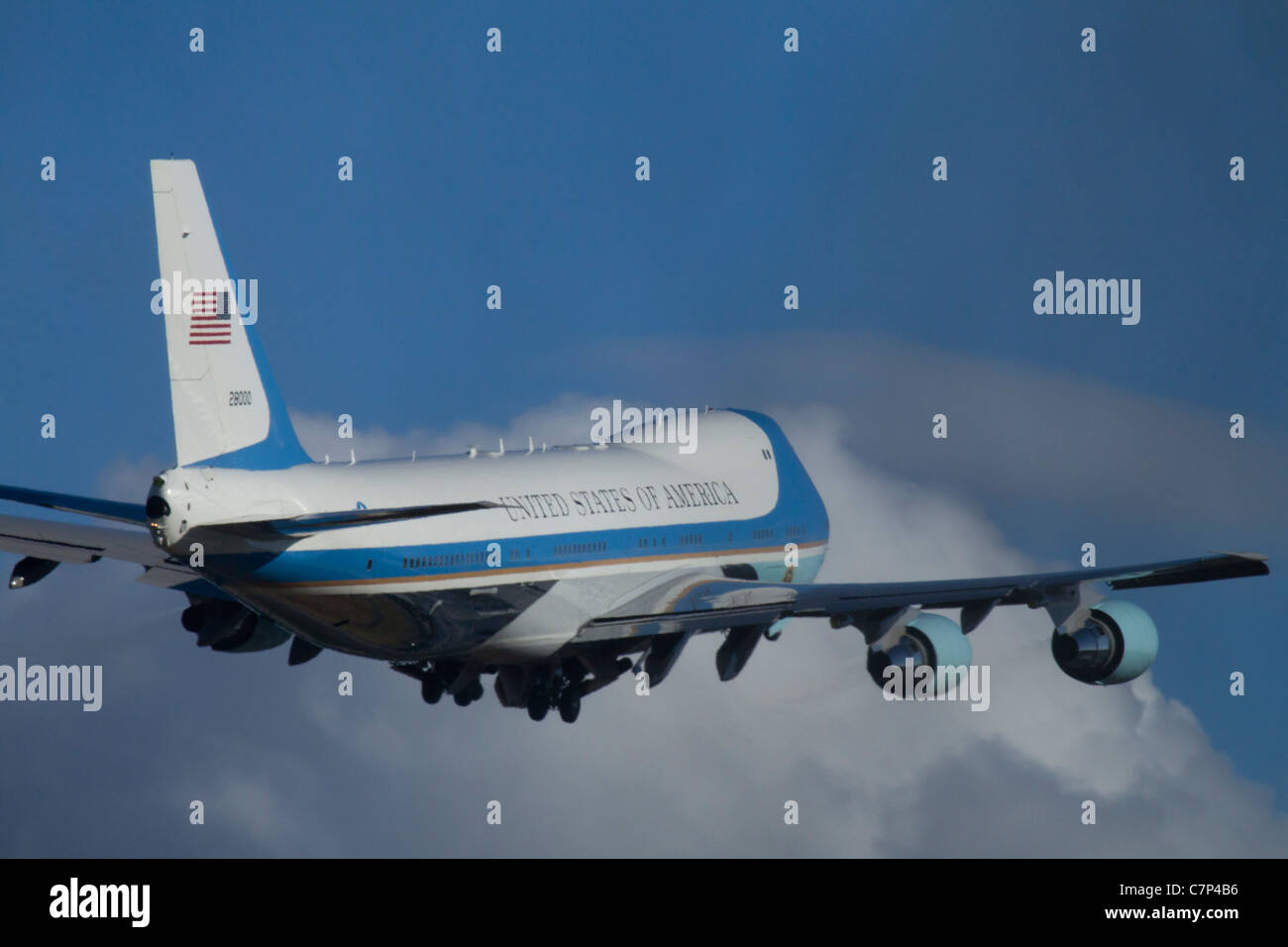 Präsident Obama fährt vom King County Airport/Boeing Field, Seattle, Washington auf Air Force One, 25. September 2011 Stockfoto