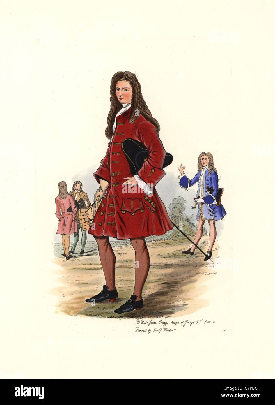 Männlich-Kostüm in der Regierungszeit des George I. Portrait des rechten achtbaren James Craggs der jüngere (1686-1721) von Sir Godfrey Kneller. Stockfoto