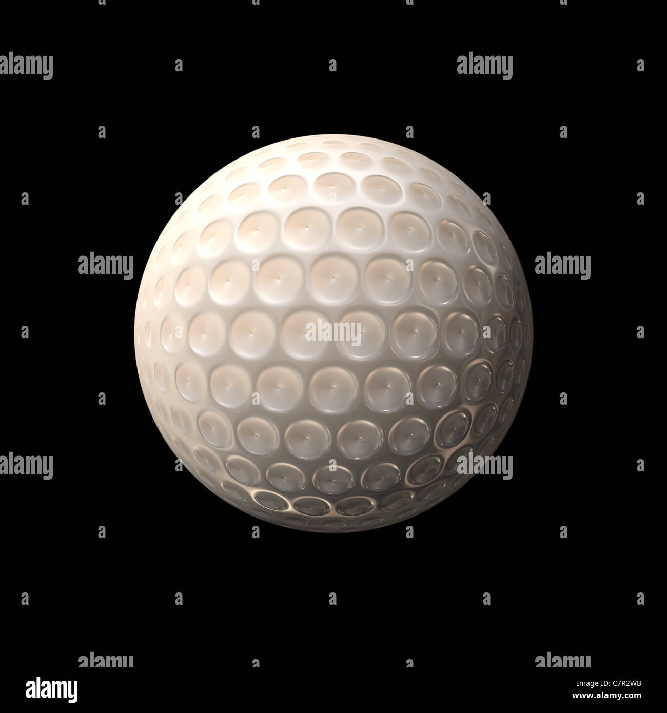 Eine weiße Golfball auf schwarzem Hintergrund isoliert. Stockfoto