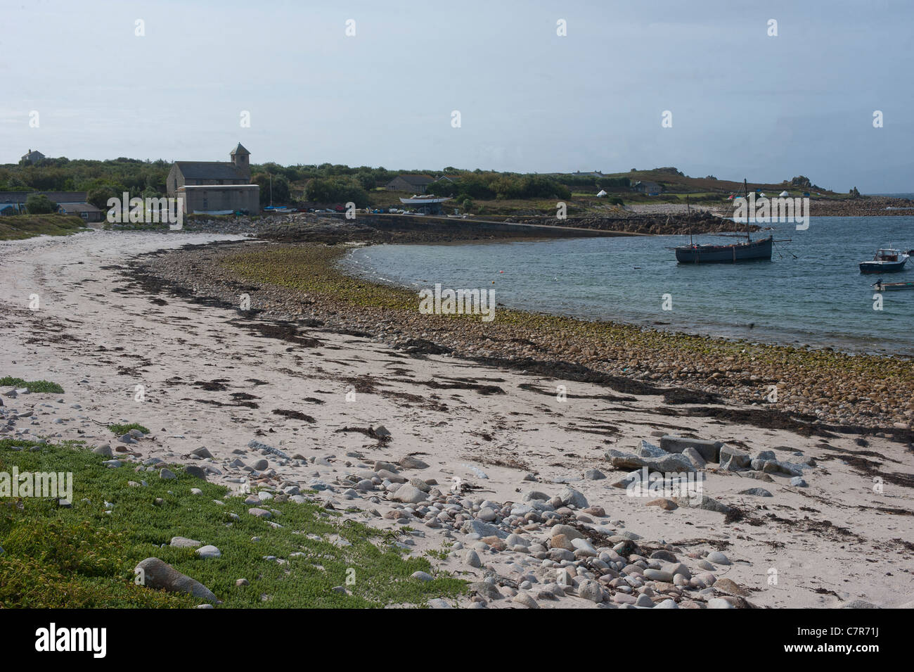 St Agnes Island und The Gugh in Isle of Scilly an der West Küste von Cornwall. Stockfoto