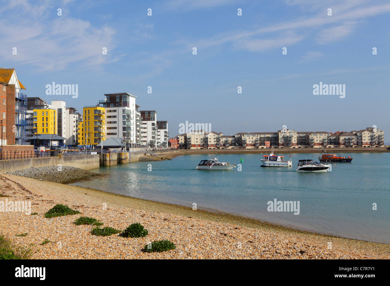 Strandpromenade Entwicklung äußeren Sovereign Harbour, Eastbourne, Sussex, UK, GB Stockfoto