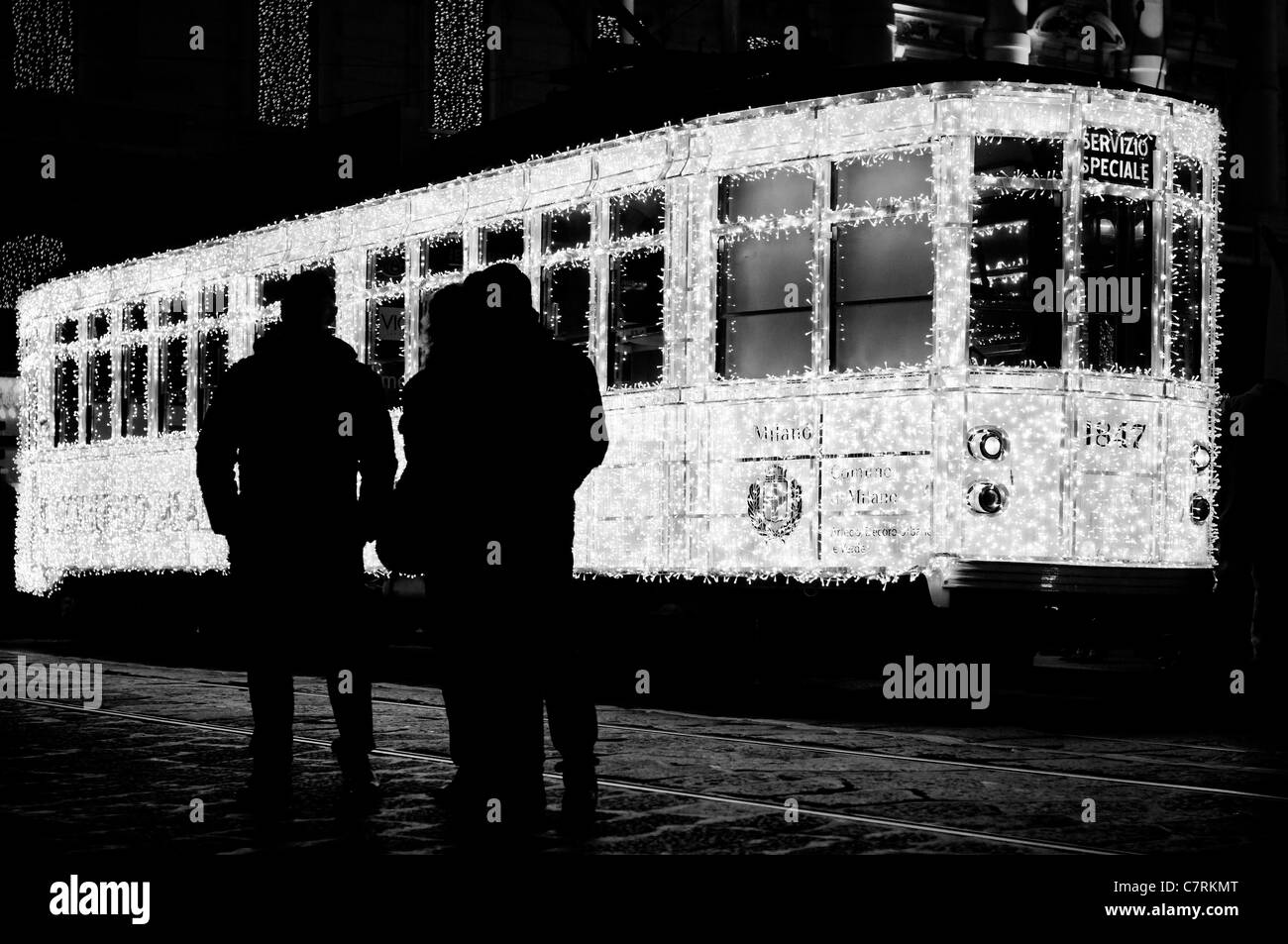 Mailand, Italien. Spezielle Weihnachts-Edition-Straßenbahn Stockfoto