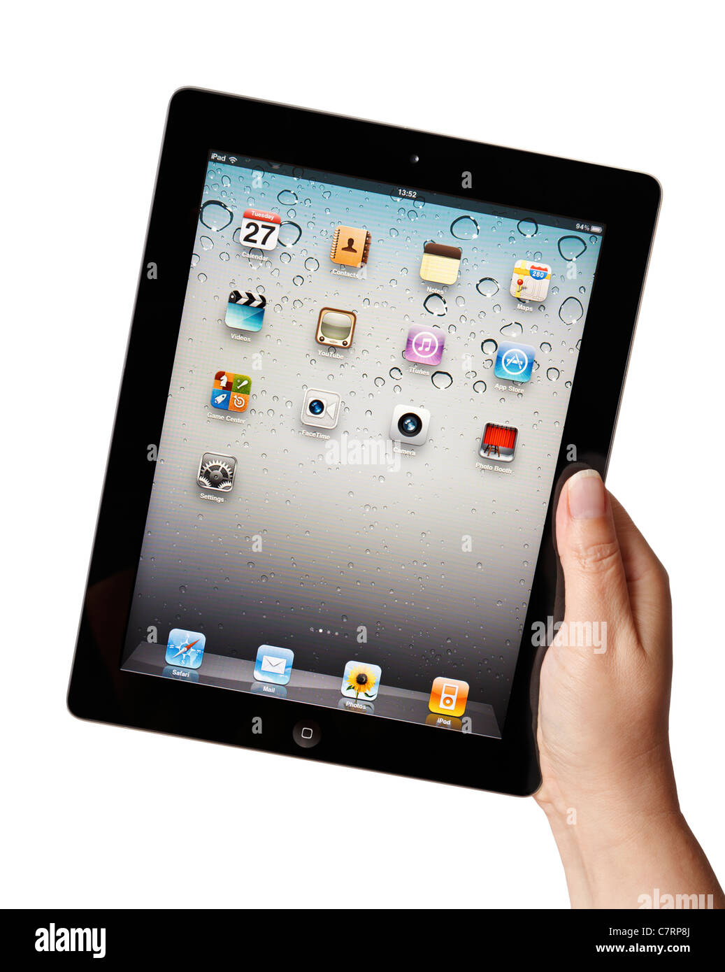 Hand hält iPad Anwendungen Menü-Bildschirm zeigen Stockfoto