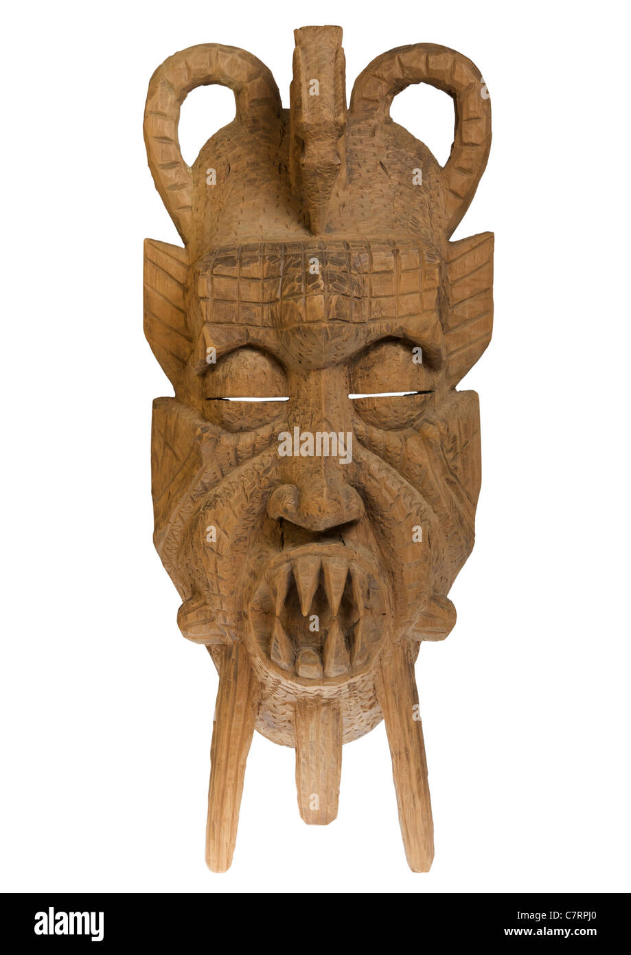 Geschnitzte Holzmaske ghanaischen auf weißem Hintergrund Stockfoto