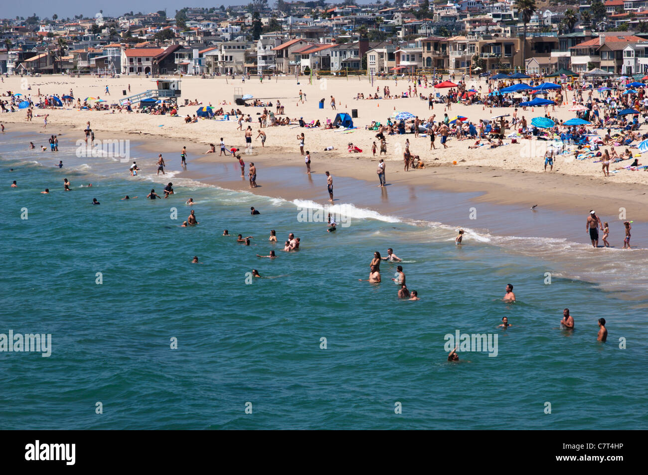 Überfüllten Strand, Hermosa Beach, Los Angeles, Kalifornien, USA. Stockfoto
