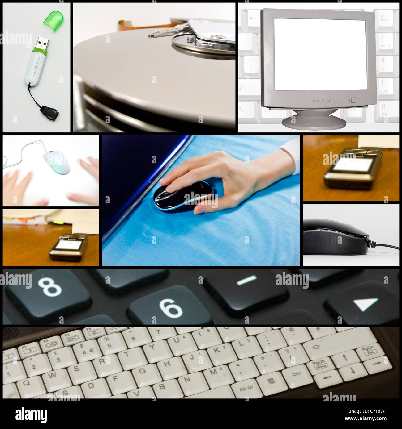 Collage für technologische Themen und Kommunikation Geräte im Geschäft. Stockfoto