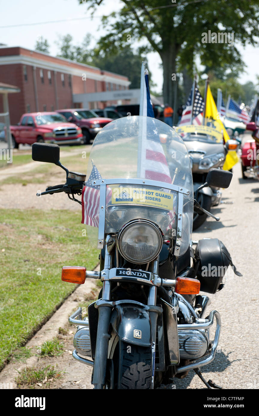 Motorrad von Patriot Guard Fahrer bei der Beerdigung eines gefallenen Marines, Lanze-Obergefreites Travis Nelson Stockfoto