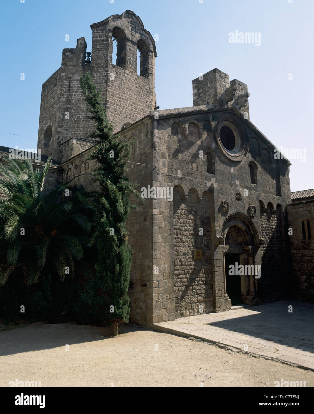 Romanische Kunst. Sant Pau del Camp (910). Kirche zwischen 1096 und 1117 umgebaut. Barcelona. Katalonien. Spanien. Stockfoto