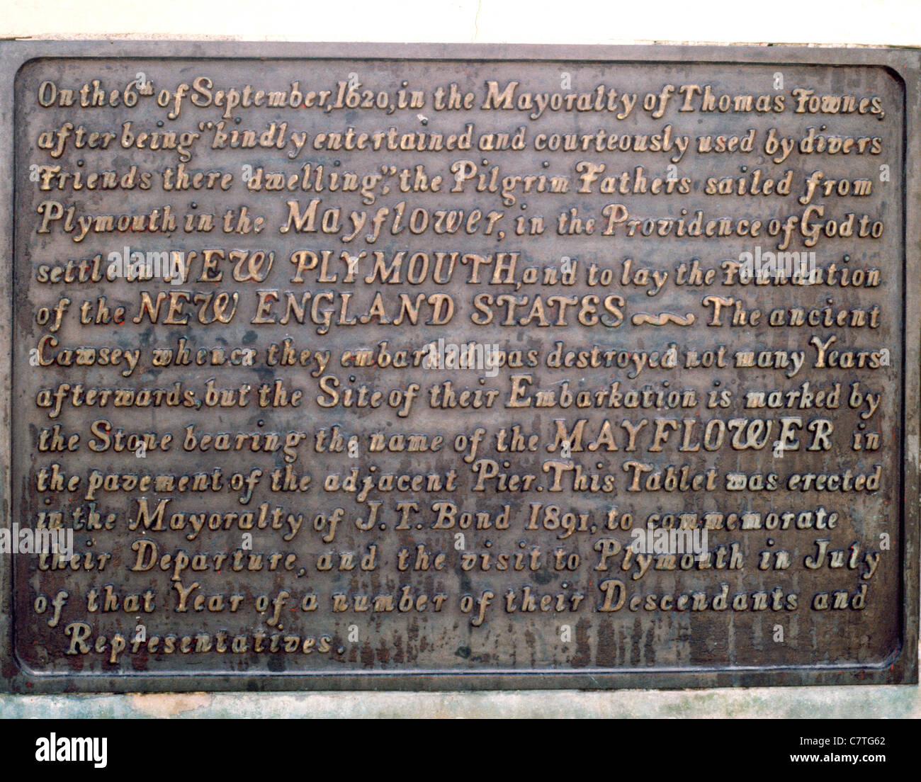 England Devon Plymouth Mayflower Schritte plaque Stockfoto
