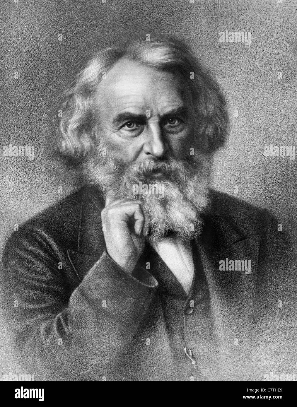 Vintage Porträt drucken ca. 1875 der amerikanische Dichter und Pädagoge Henry Wadsworth Longfellow (1807-1882). Stockfoto