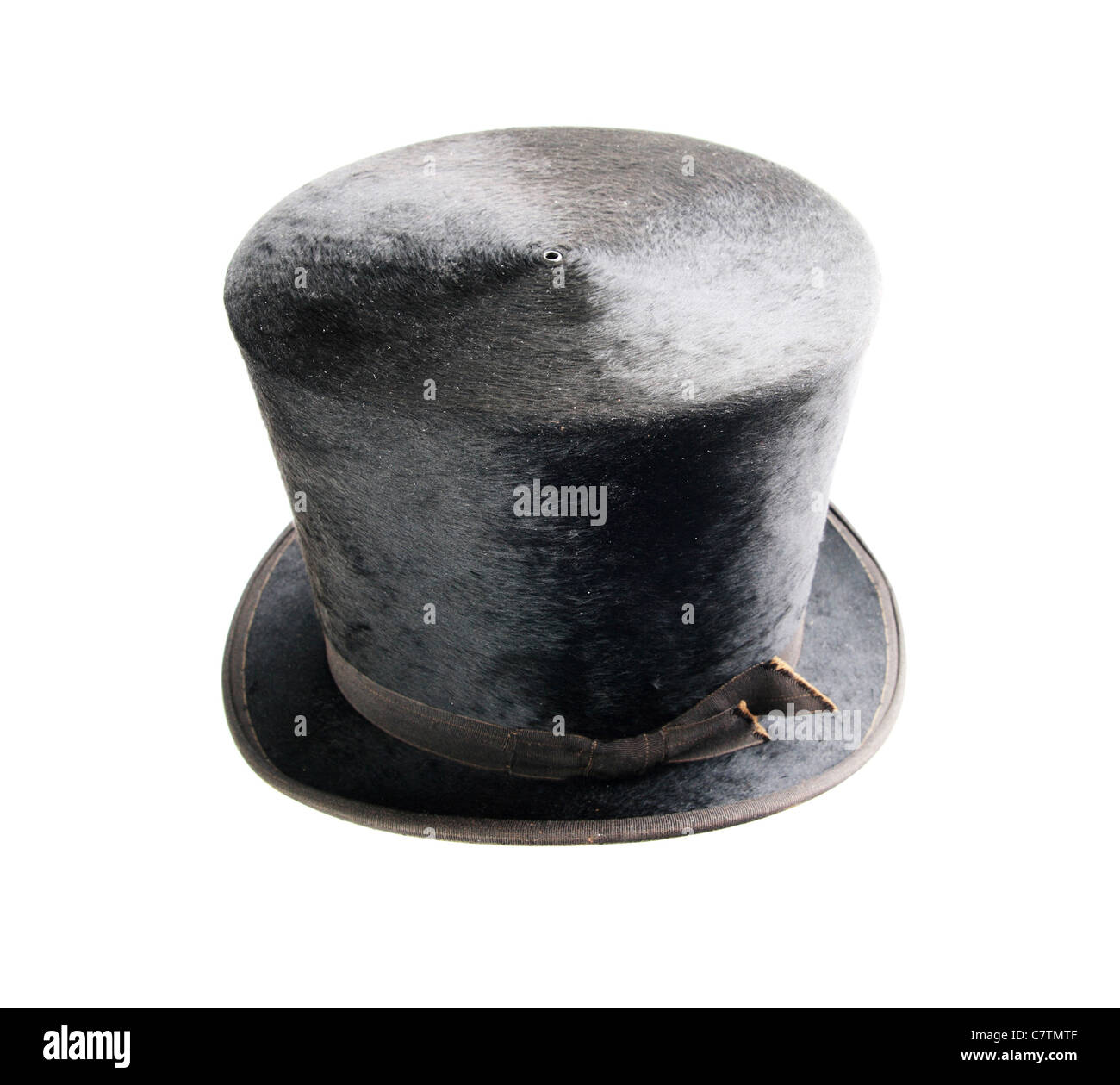 Schwarz Antik Filzhut Top isoliert auf weiss Stockfoto