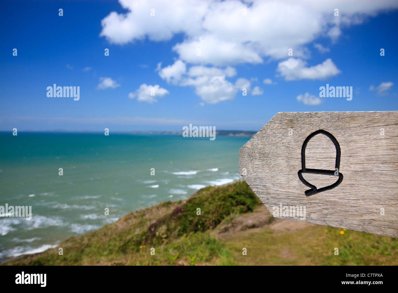 Wanderweg-Zeichen St Brides Bay Pembrokeshire Wales Stockfoto