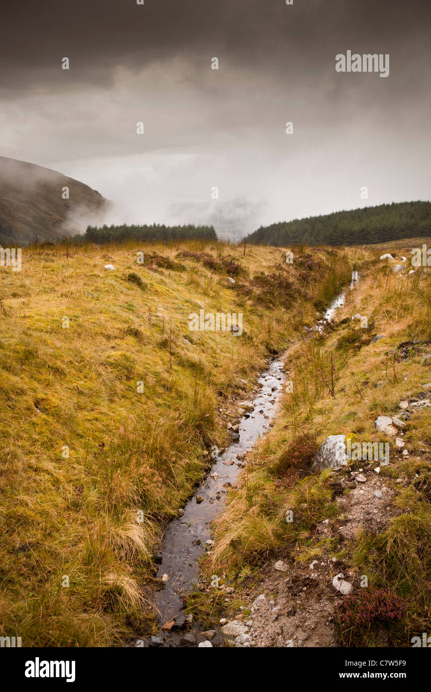 Irland, Co. Wicklow, Wicklow Gap Avonmore River fließt vom Berge bis zum Glendalough Stockfoto