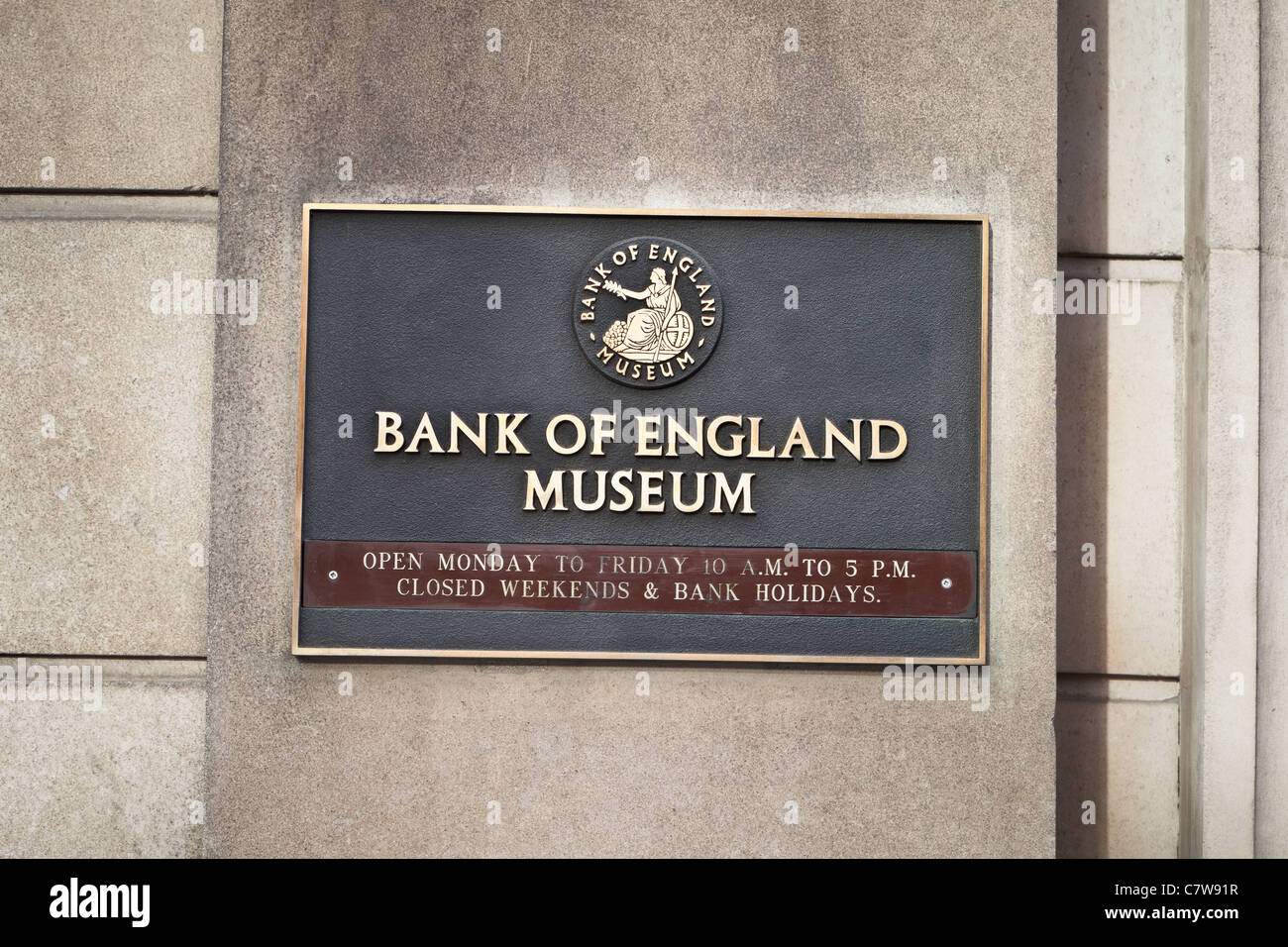 Bank of England Museum Zeichen, London, UK Stockfoto