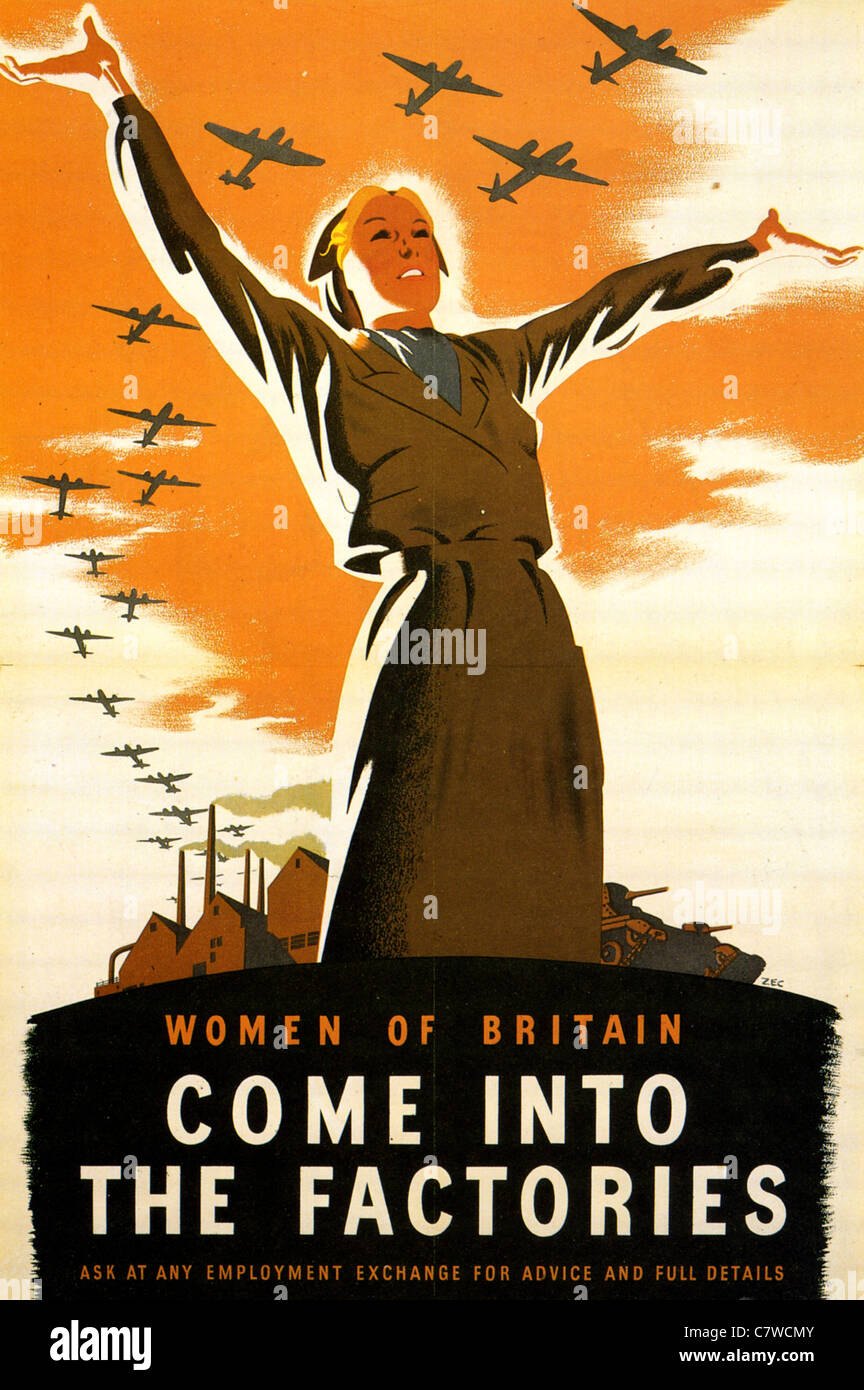 KOMMEN Sie in den Fabriken - 1941 britische recruiting Plakat entworfen von Donald Zec Stockfoto