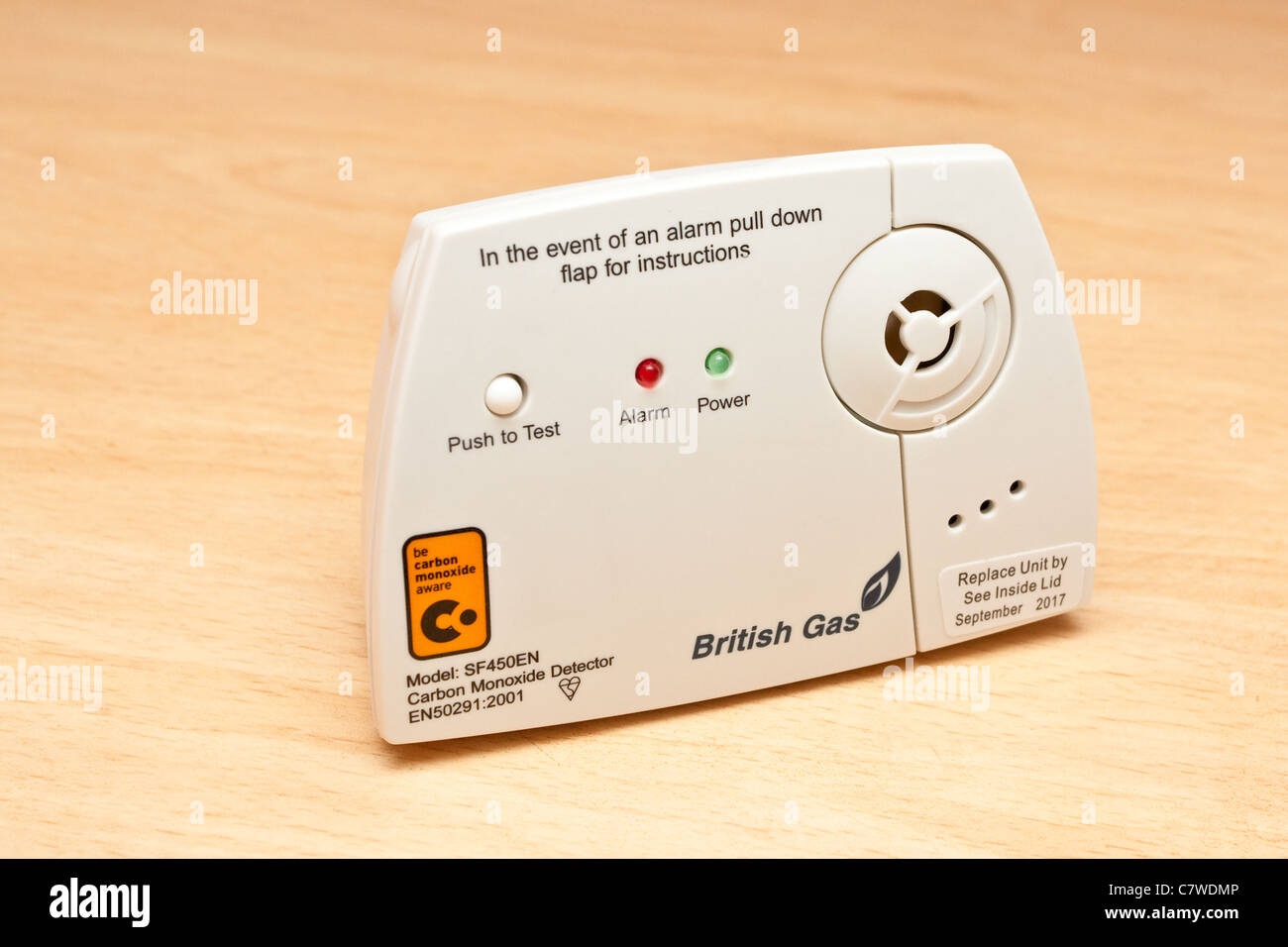 Ein Heim Kohlenmonoxid-Detektor von British Gas geliefert Stockfoto