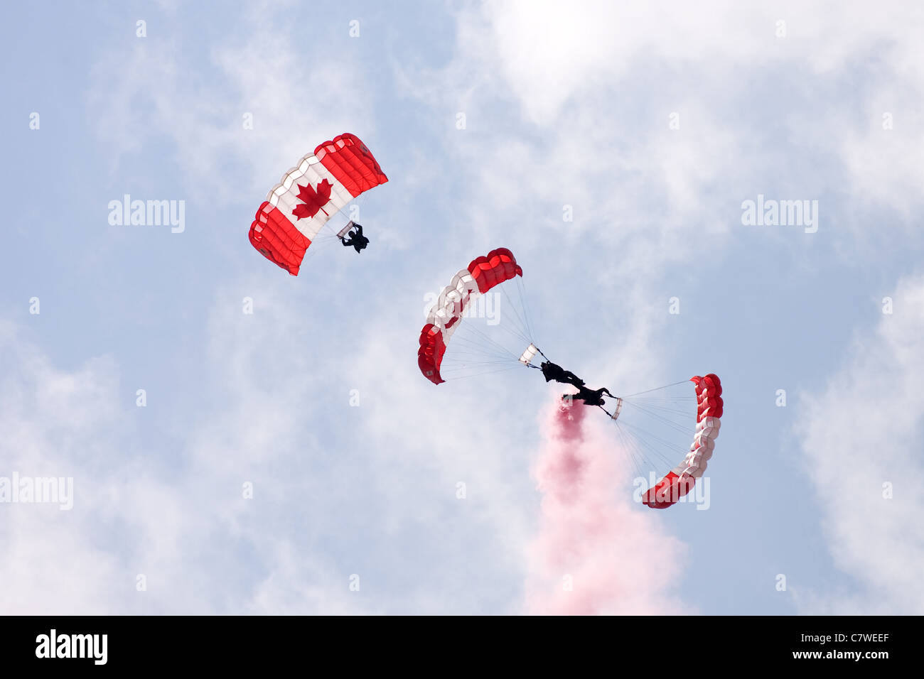 26. Juni 2011. St. Thomas Ontario Kanada. Mitglieder der kanadischen Streitkräfte Fallschirm Team, die "Skyhawks" durchführen. Stockfoto