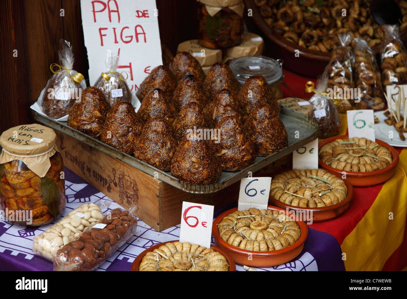 Auswahl der Fig Produkte im Shop von Alcudia Mallorca Stockfoto