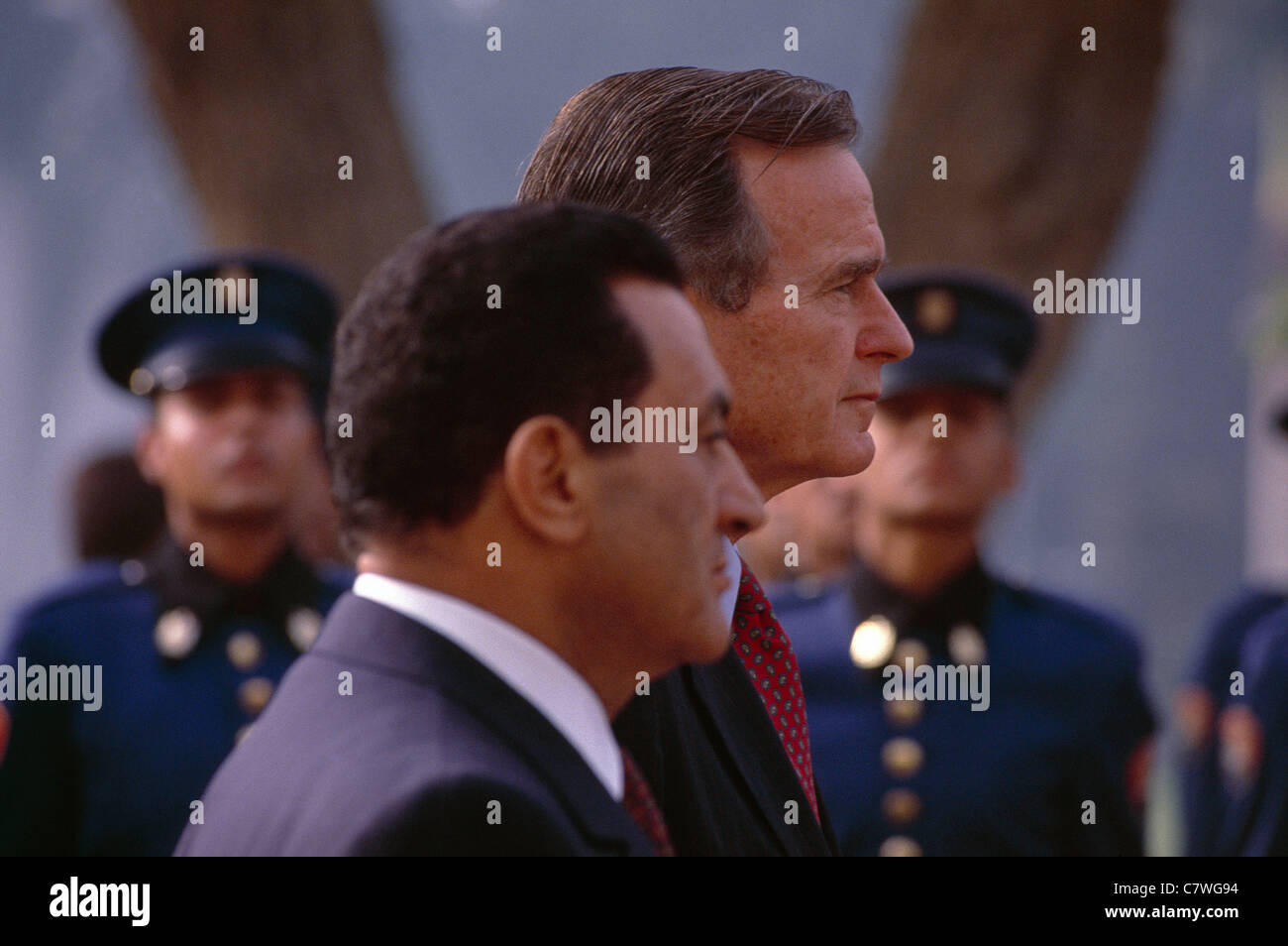 US-Präsident George Bush zahlt einen Staatsbesuch nach Ägypten für Gespräche mit ägyptischen Präsidenten Hosni Mubarak Stockfoto