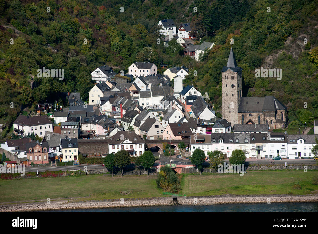 Wellmich Dorf am Rhein in Rheinland-Deutschland Stockfoto