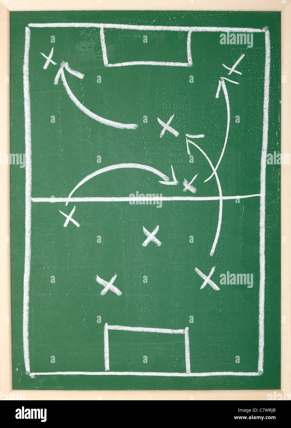 Fußball-Spiel auf einer Tafel zeichnen Stockfoto