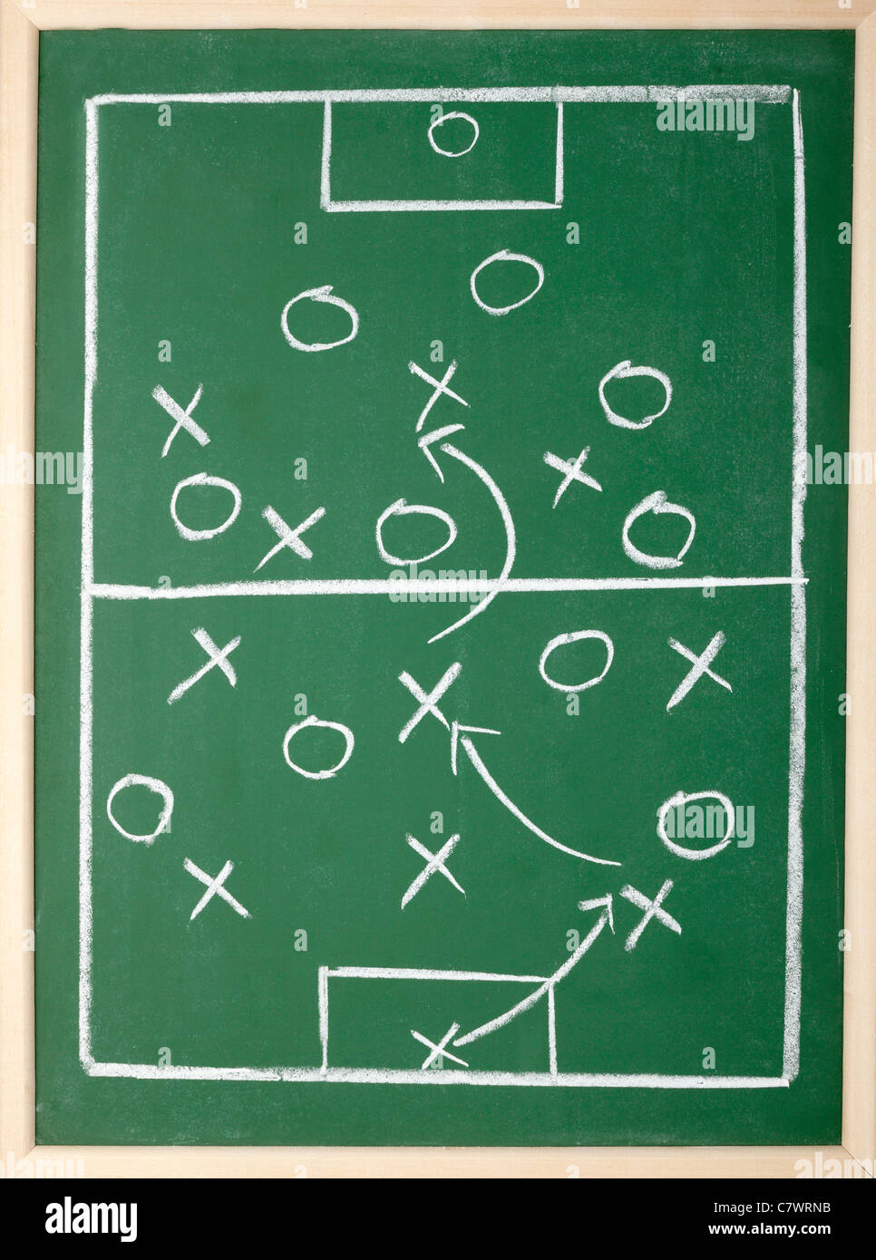 Fußball-Spiel auf einer Tafel zeichnen Stockfoto