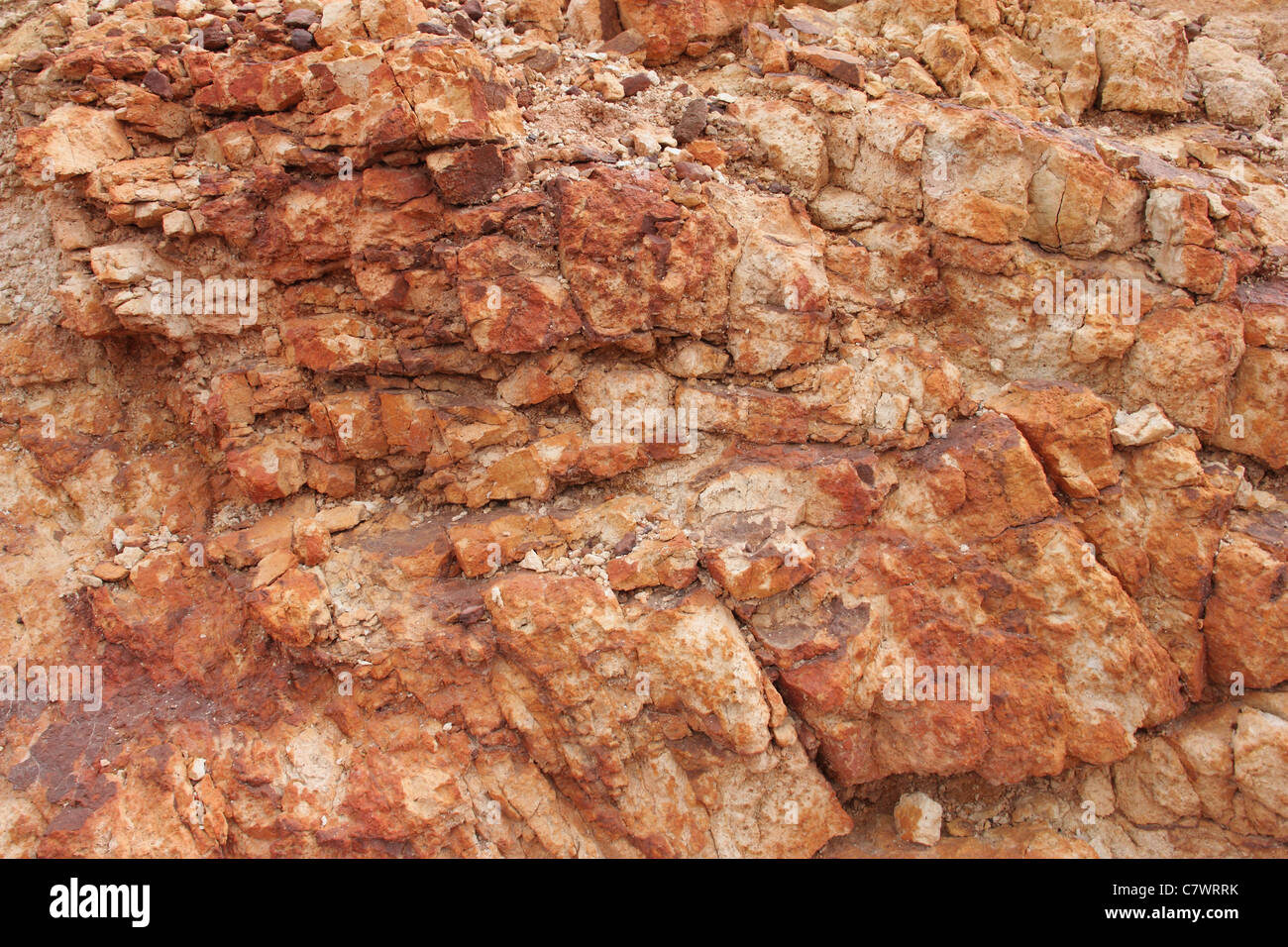 Hintergrund einer Wand aus Sand und Kupfer genommen am Tagebau Grube Stockfoto
