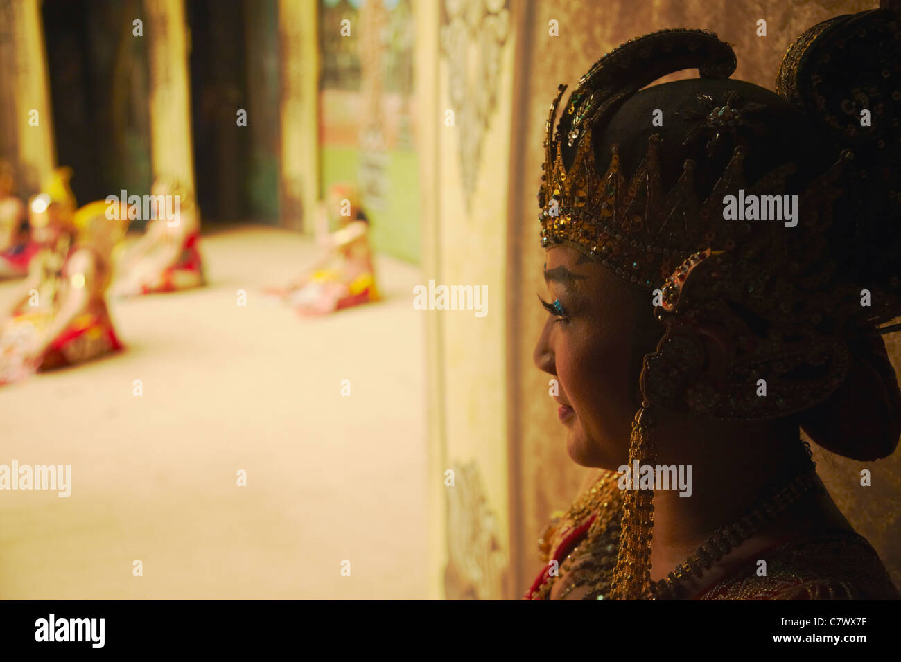 Wayang-Orang-Performer in Startlöchern Sriwedari Theater, Solo, Java, Indonesien Stockfoto