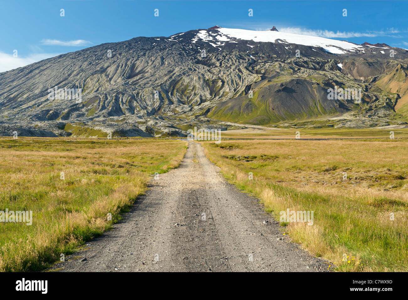 Snaefellsjökull (1446m) im Snaefellsjökull Nationalpark nordwestlich von Reykjavik in West Island. Stockfoto