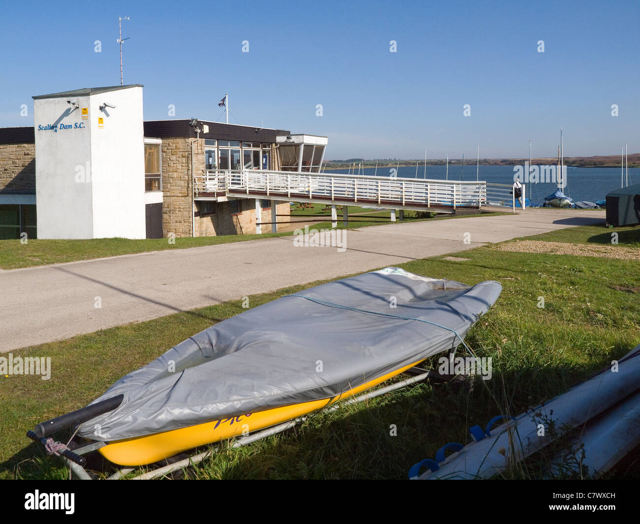 Clubhaus der Skalierung Dam Sailing Club North Yorkshire UK Stockfoto