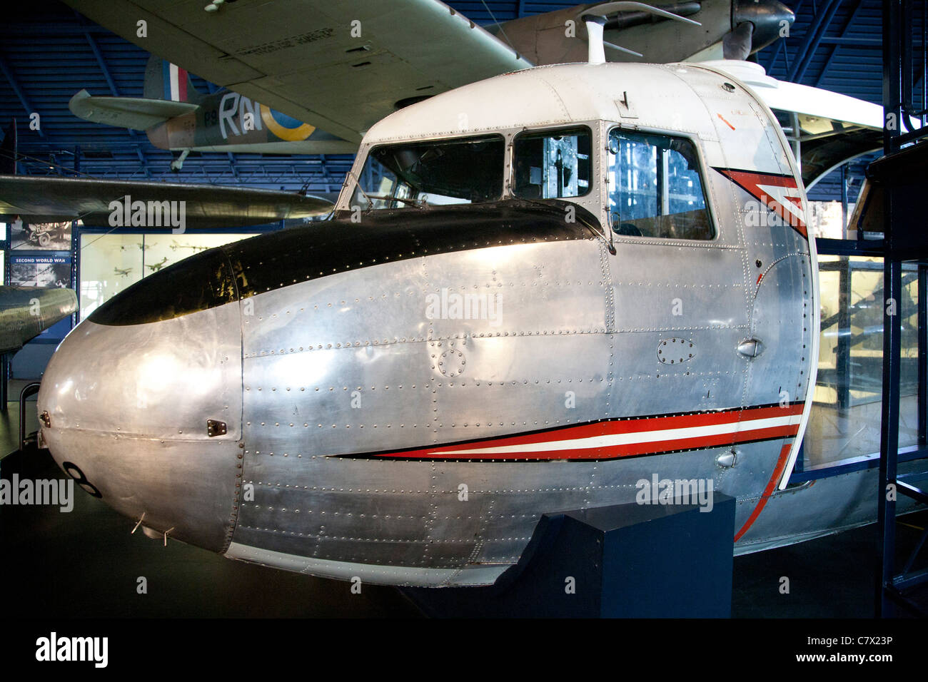 Dakota-Nase und das Cockpit im Londoner Science Museum ausgestellt Stockfoto